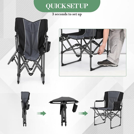 2 Pcs Oversized Heavy Duty Folding Camping Director Chair for Adults – Portable Outdoor Lawn Chair with Side Table, Side Pocket & Cup Holder – Ideal for Camping, Beach, Fishing, Garden, Deck, RV 🍁 All In One Marketplace Canada