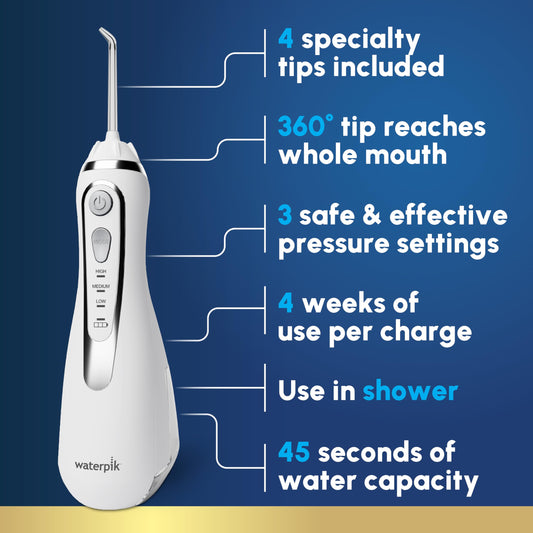 Waterpik Cordless Advanced 2.0 Water Flosser for Teeth, Gums, Braces, Dental Care with Travel Bag & 4 Tips, CDA Validated, Waterproof Rechargeable Handheld, White (1 Count) Gift for Men Women Mom Dad 🍁 All In One Marketplace Canada