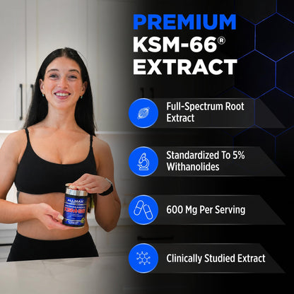 ALLMAX Ashwagandha KSM-66 Capsules - Full Spectrum Root Extract Supplement - Muscle Strength & Recovery, Stress Relief - 60 Veggie Caps, 30 Servings, Non-GMO, Gluten Free 🍁 All In One Marketplace Canada