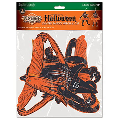 Beistle Vintage Halloween Tango Witch & Cat, 15" - 16", Black/Orange/White