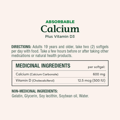 NATURE'S BOUNTY Calcium Plus Vitamin D3, Absorbable, 1200 mg, Helps Bones & Teeth, Softgels, 535 g 🍁 All In One Marketplace Canada