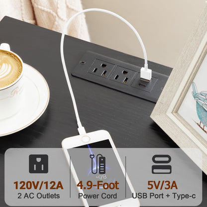 LOAKEKEL Night Stands Set 2, Bedside Table with Charging Station and LED Light, Nightstand with 2 AC Outlets and USB Ports, End Table with 2 Fabric Drawers for Bedroom, Living Room, Black, HETS02BK 🍁 All In One Marketplace Canada