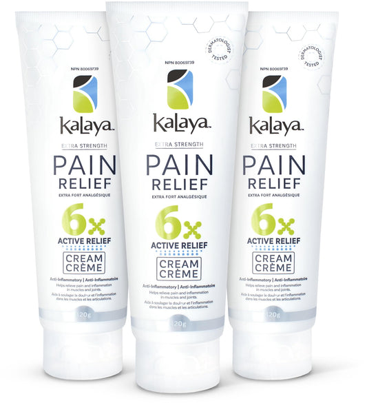 KaLaya 6X Extra Strength Pain Relief Cream with Arnica for Arthritis, Joint, Muscle, Back, Neck, Shoulder, Hand and Knee Pain- Medically formulated with 6 Natural Active, Pain Blocking & Anti inflammatory Ingredients (120g - Pack of 3)