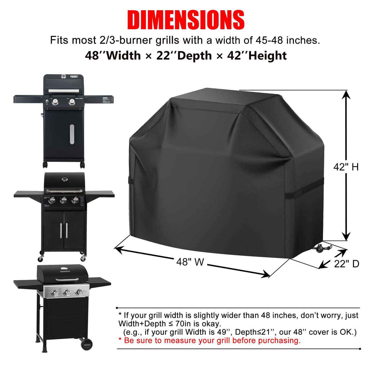 Grill Cover, 48 inch BBQ Gas Grill Cover Waterproof Weather Resistant, UV and Fade Resistant, UV Resistant Material for Weber Char-Broil Nexgrill Grills and More, Black 🍁 All In One Marketplace Canada