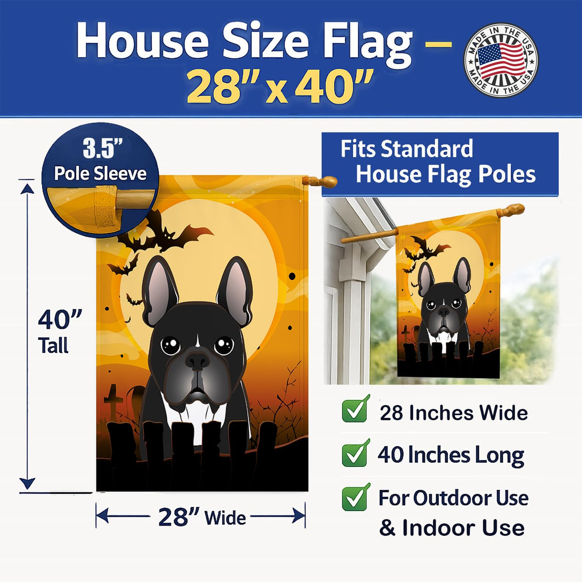 Caroline's Treasures BB1785CHF Halloween French Bulldog Canvas House Size Flag, Multicolor, Large