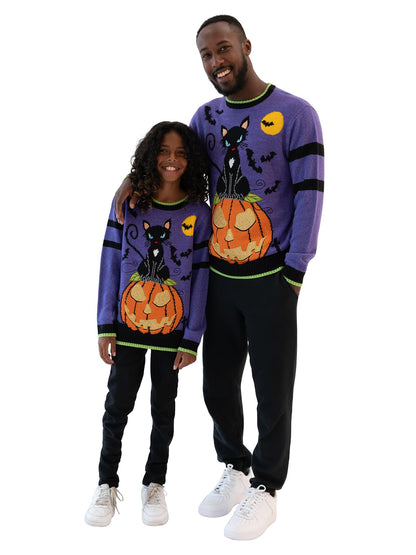 Blizzard Bay Men's Cat in The Graveyard Halloween Sweater, Graveyard Purple, X-Large