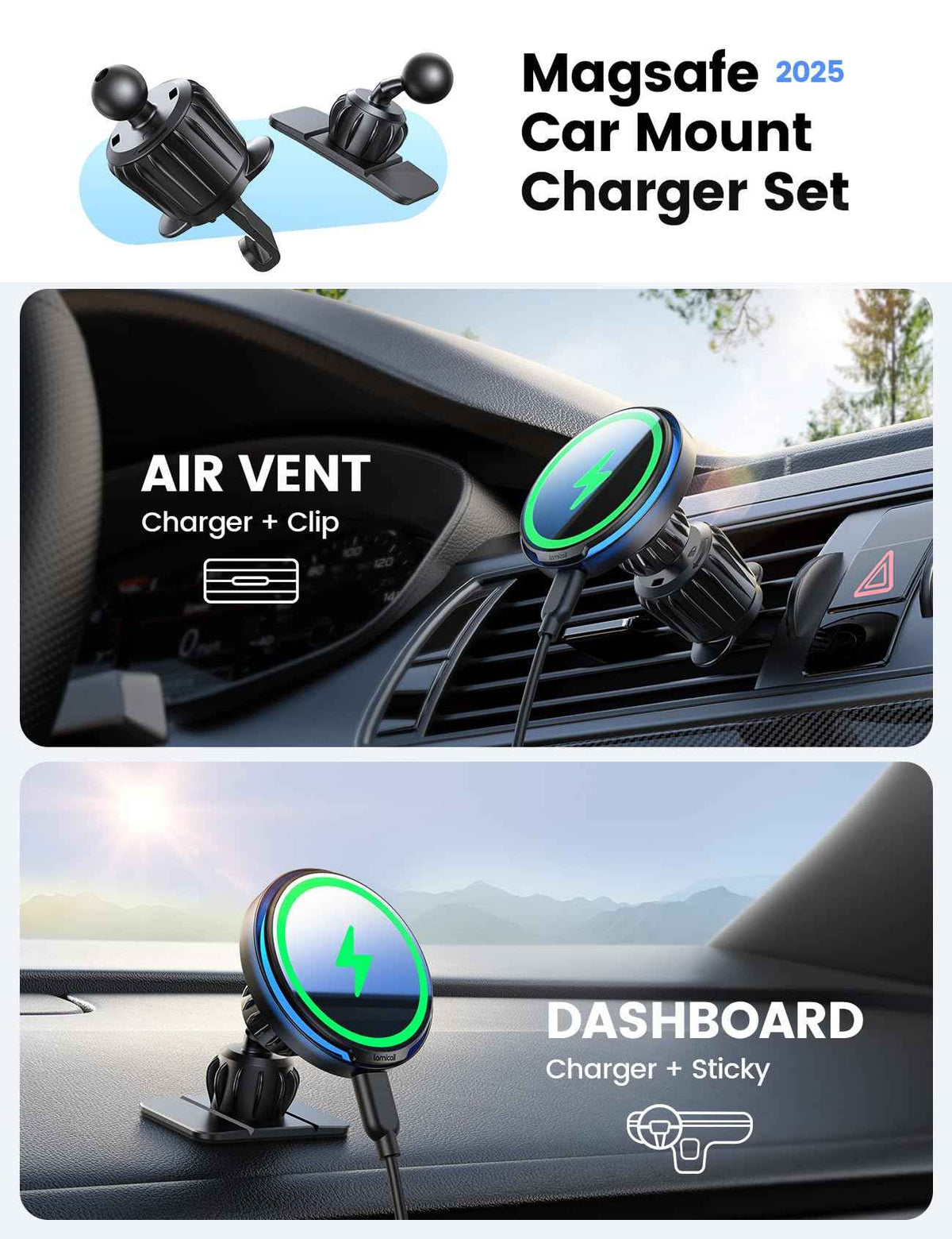 Lamicall for MagSafe Car Mount Charger - [Ultra Magnet] 15W Wireless Car Phone Holder Charger - HandsFree Magnetic Phone Holders for Your Car Vent for iPhone 17 16 15 14 13 Pro Max Handlebar, Mom Gift 🍁 All In One Marketplace Canada