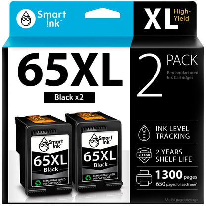 Smart Ink Remanufactured Ink Cartridges Replacement for HP 65 XL HP 65XL (2 Black Combo Pack) to use with DeskJet 3755 2600 2625 2652 2655 3700 3720 3752 3772 Envy 5000 5010 5052 5055 Printer Series 🍁 All In One Marketplace Canada