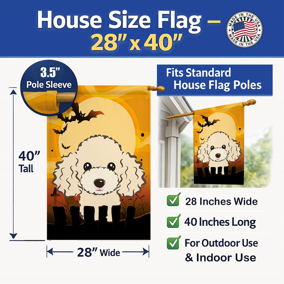 Caroline's Treasures BB1816CHF Halloween Buff Poodle Canvas House Size Flag, Multicolor, Large
