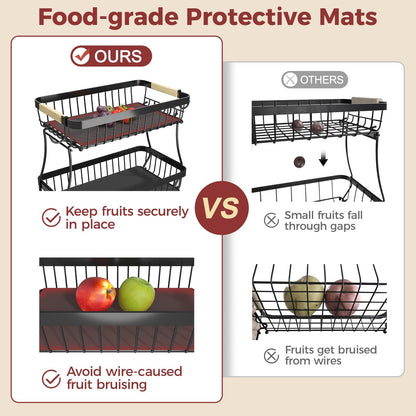 2 Tier Large Fruit Bowl for Kitchen Counter with 2 Banana Holders,2026 Sturdy Metal Fruit Basket with Protective Mats Keeping Fruits Fresh,Kitchen Organizers and Storage for Bread Potato Onion Storage 🍁 All In One Marketplace Canada