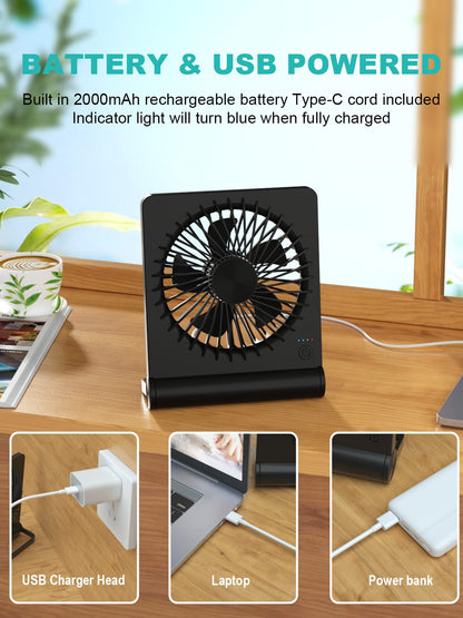 Small Desk Fan,Rechargeable USB Fan Battery Operated,Ultra Quiet, Strong Wind, 3 Speeds Travel Fans 🍁 All In One Marketplace Canada