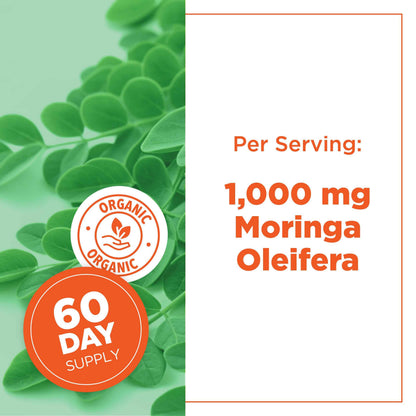 PlantVital Organic Moringa Leaf Capsules - Made in Canada - 1000mg High Potency (500mg per cap) Moringa Pure Capsules for Antioxidant, and Eye Health - Vegan, Non-GMO, Gluten Free (120 Count, 60 Days) 🍁 All In One Marketplace Canada