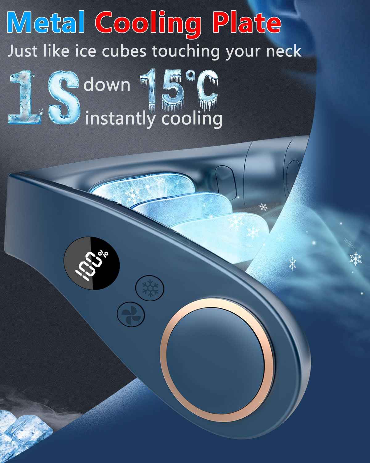 Sizet Neck Fan with Cooling Plate-USB 5500mAh Battery,24H Cooling,5 Speeds&3 Cooler Modes LED Display,Wearable Mini Portable Personal Fan,Quiet Neck Cooler for Women, Men, Kids, Travel, Outdoor, Blue 🍁 All In One Marketplace Canada