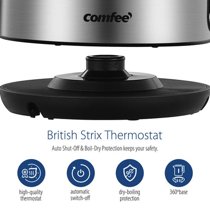 COMFEE' Stainless Steel Electric Kettle, 1.7L Tea Kettle Electric for Boiling Water, Hot Water Kettle 1500W Fast Boil with LED Light, Auto Shut-Off and Boil-Dry Protection 🍁 All In One Marketplace Canada