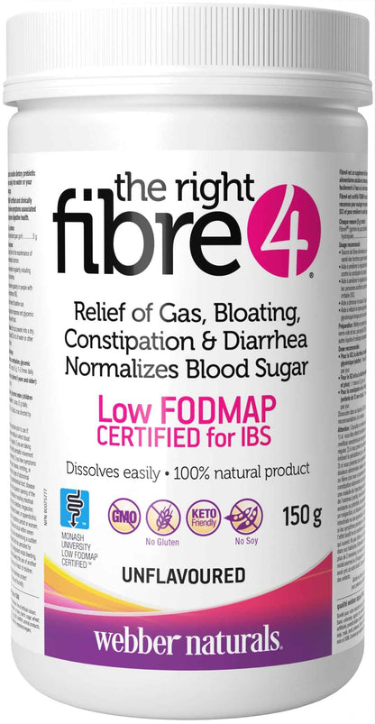 Webber Naturals The Right Fibre4 IBS Intestinal Discomfort 150 g, Unflavoured, 30 Servings, Fibre Supplement for Digestive Health, Low-FODMAP, Vegan 🍁 All In One Marketplace Canada