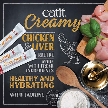 Catit Creamy Cat Treats Lickable, Chicken & Liver Flavor, 50 tubes, Mega Pack, Hand-Fed Lickable Cat Treats, Healthy & Hydrating, Made With Fresh Ingredients, Gaterie Pour Chat 🍁 All In One Marketplace Canada