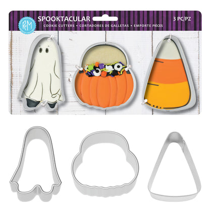 R&M Halloween/Spooktacular Cookie Cutter 3-Piece Set Stainless Steel – Includes Ghost, Pumpkin Bucket, Candy Corn