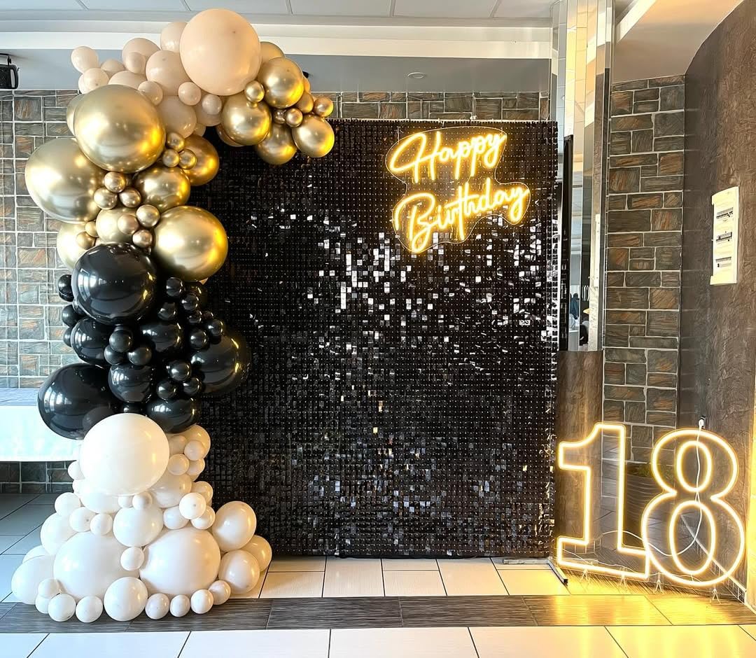Black Shimmer Wall Backdrop 6FTx4FT Party Photo Backdrop Sequin Wall Backdrop for Anniversary Halloween Engagement Birthday Decorations