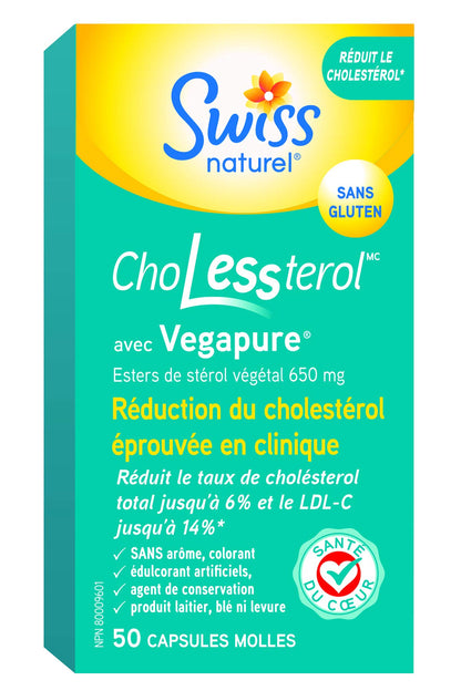 Swiss Natural ChoLessterol with Vegapure | Clinically Proven to Lower LDL Cholesterol & Improves Heart Health | Plant Sterol Esters | 50 Soft Gel Capsules | 650 mg 🍁 All In One Marketplace Canada