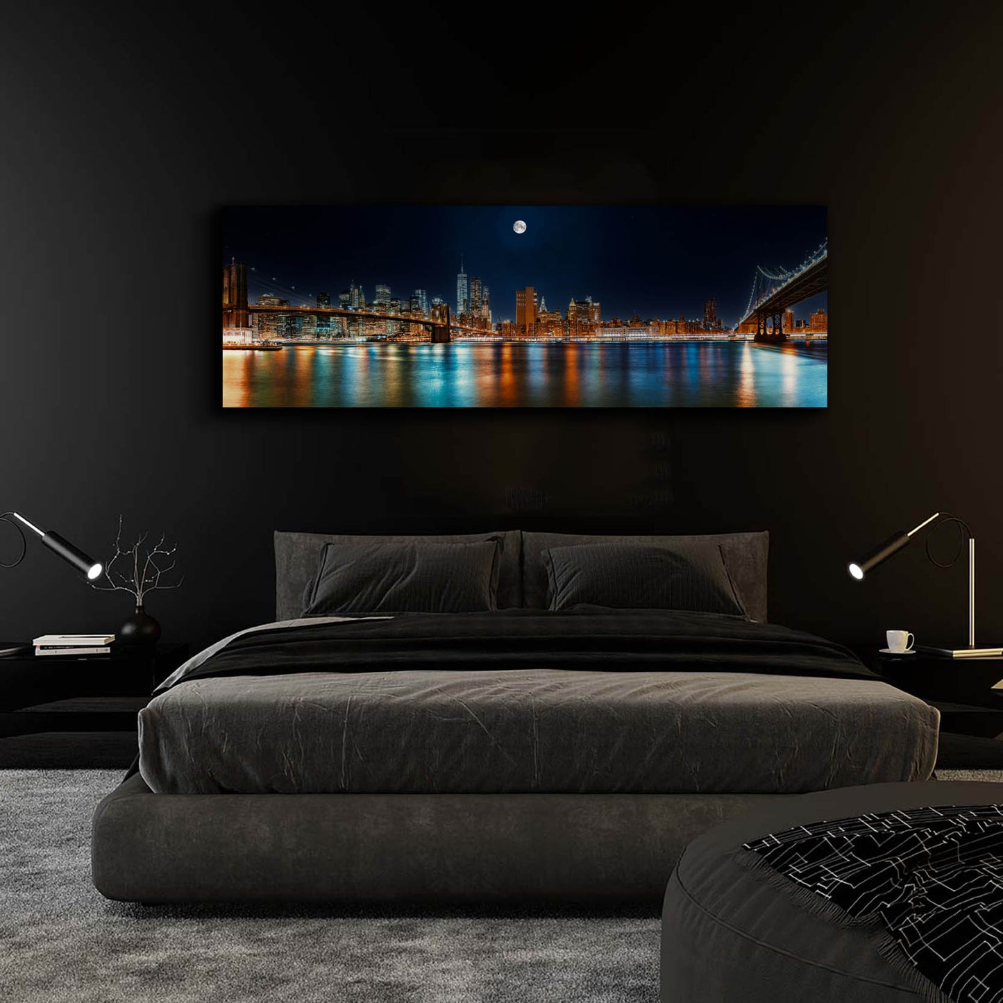 Große Leinwand-Wandkunst – NYC Mond-Skyline – Gedruckt auf Leinwand