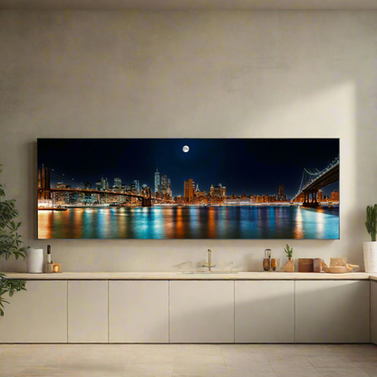 Große Leinwand-Wandkunst – NYC Mond-Skyline – Gedruckt auf Leinwand