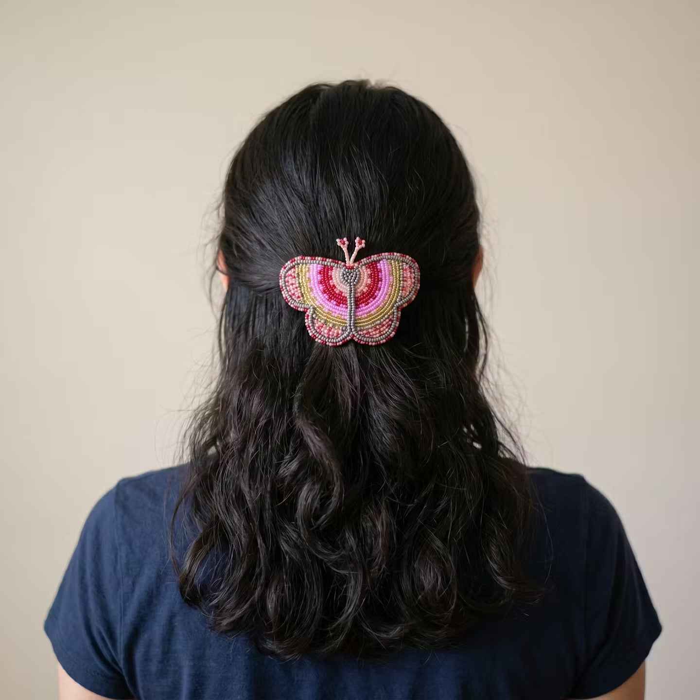 Peach Butterfly Beaded Barrette