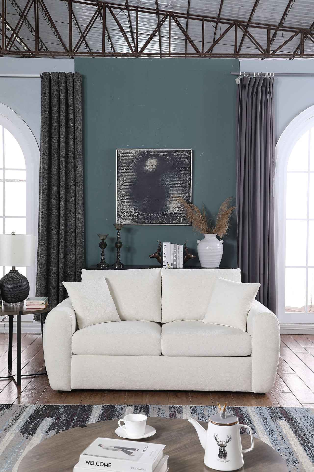 Modern Minimalist Beige Sofa – Comfortable Chenille 2 Seater Living Room Couch (Only US Delivery)