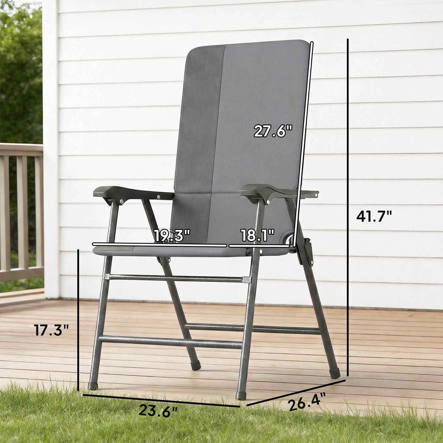 Folding Patio Chairs Set of 2 – Padded High-Back Lawn Camping Chairs with Armrests, 600D Oxford Fabric, Light Gray (Deliver to United States Only)