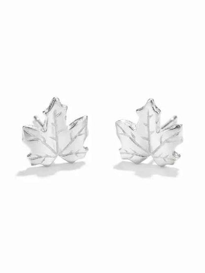 Maple Leaf Stud Earring - Silver Plate