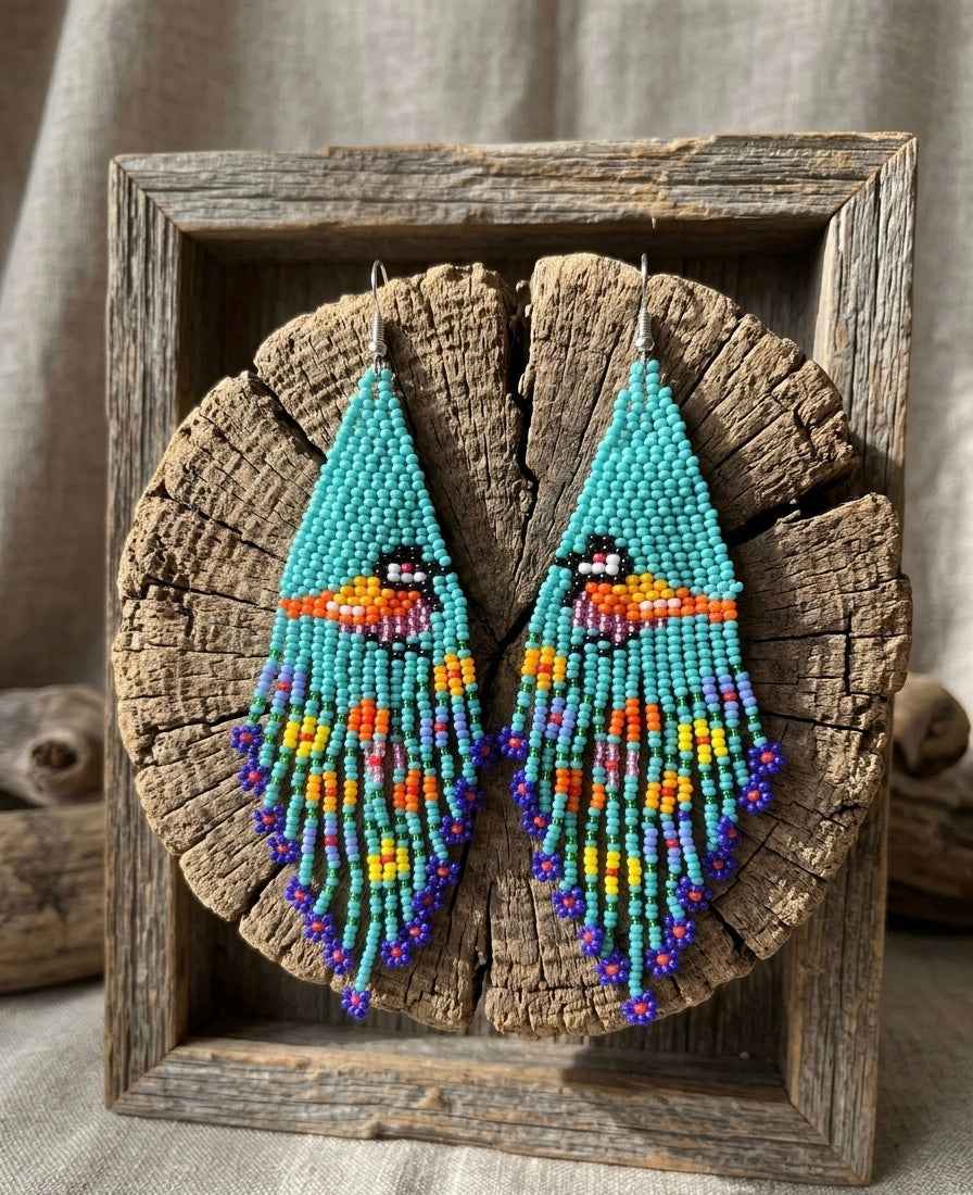 Bird Fringe Earrings (Turquoise)
