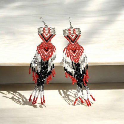 Silver and Red Sunset Path Beaded Earrings