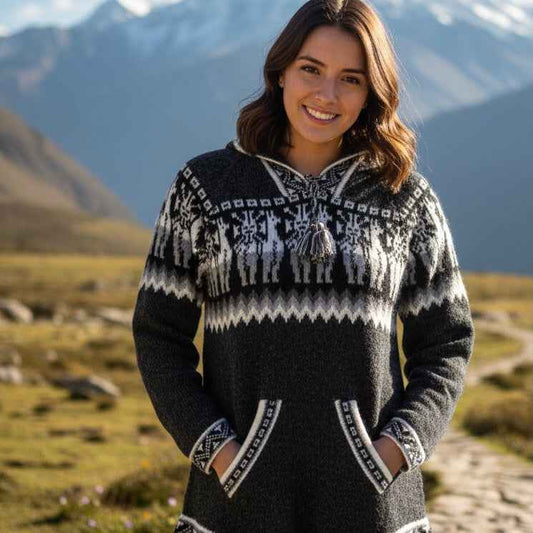 OLDTRIBES™ Women Cardigan Black Alpaca Sweater
