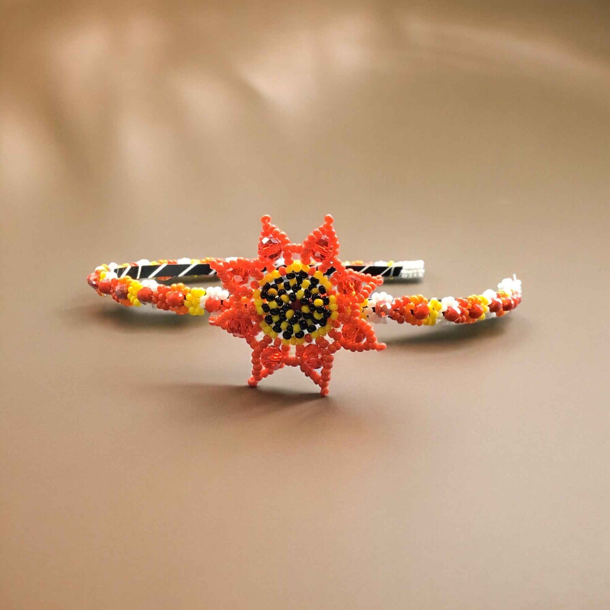 Beaded Headband with Flower Red