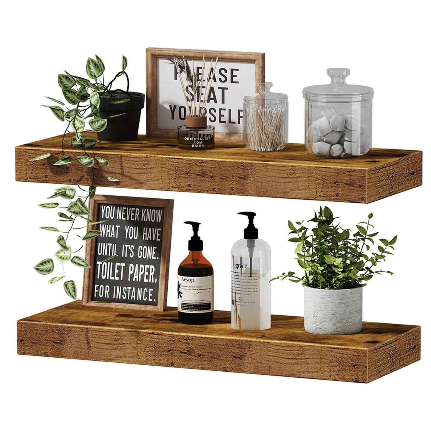 Floating Wall Shelf – Wooden Bamboo Storage Shelf for Living Room, Bedroom & Home Décor