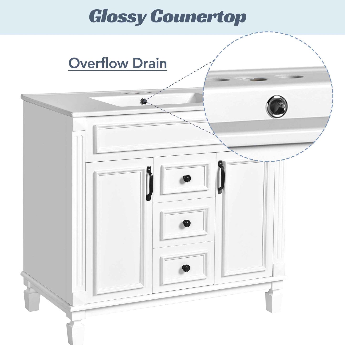 36-Inch White Bathroom Vanity with Sink & Mirror Cabinet – Modern Storage Vanity with Soft-Close Doors