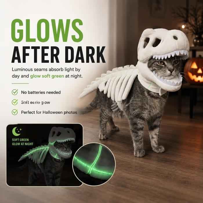 Dark Dinosaur Skeleton Pet Costume Headgear – Funny Halloween Dog & Cat Accessory