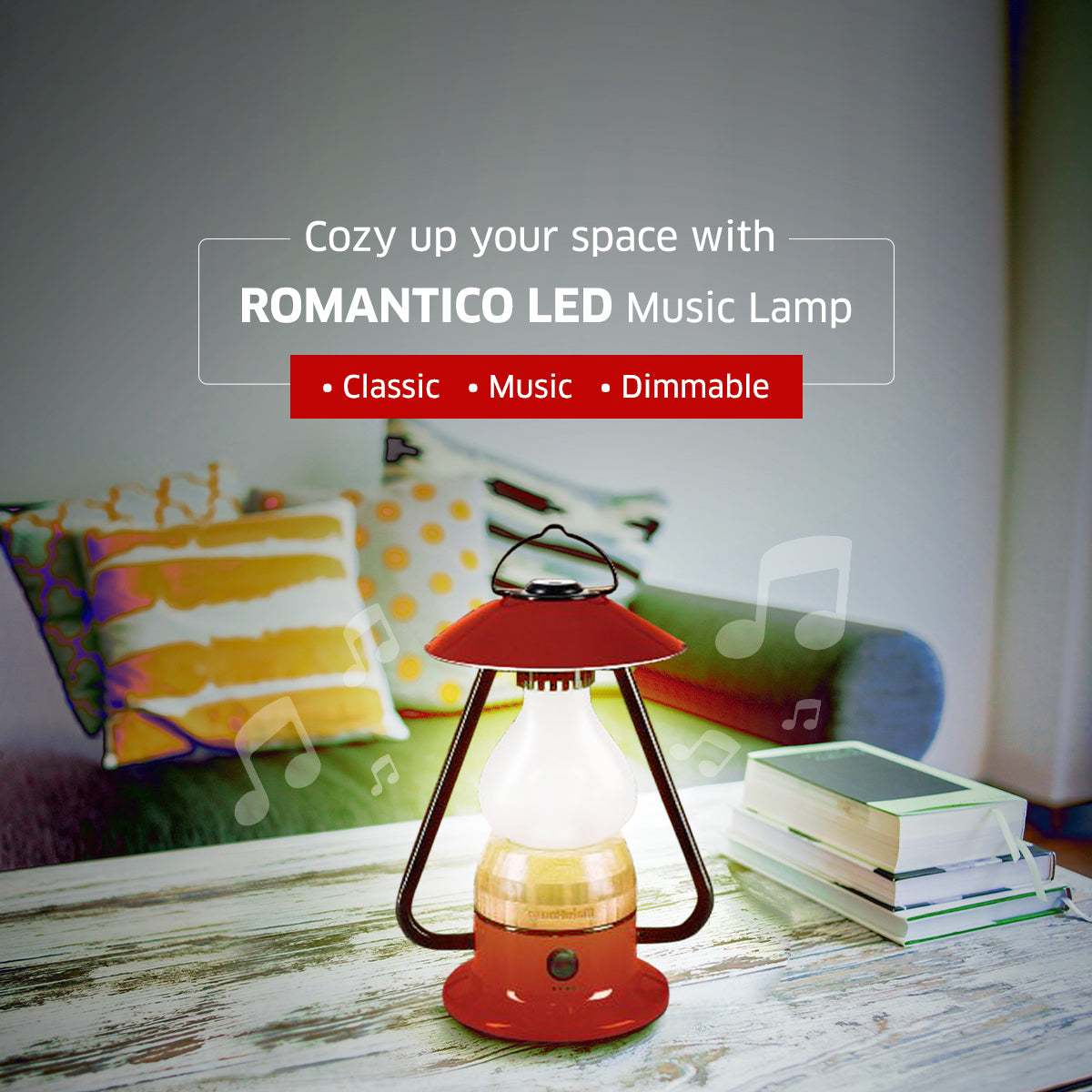TRU De-LIGHT ROMANTICO LED All-in-One Lamp, Rechargeable, Bluetooth Music Speaker - FIRE RED / YELLOW / AUQA BLUE / GREEN / BLACK
