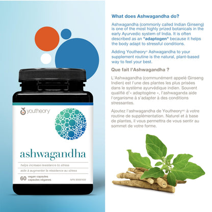 Youtheory Ashwagandha 7,200 mg Per Serving, with Clinically Proven KSM-66 and GingeverGinger to Support the Efficacy of Ashwagandha. Helps Increase Resistance to Stress and Anxiety, Vegan, 60 Capsules 🍁 All In One Marketplace Canada