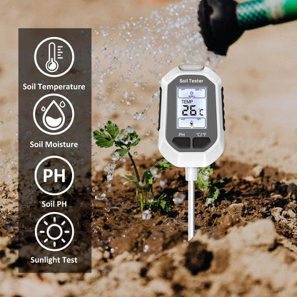 4-in-1 Soil Moisture Meter Digital Plant Temperature/Soil Moisture/PH Meter/Sunlight Intensity Backlight LCD Display Soil Test Meter for Gardening, Farming and Outdoor Plants 🍁 All In One Marketplace Canada