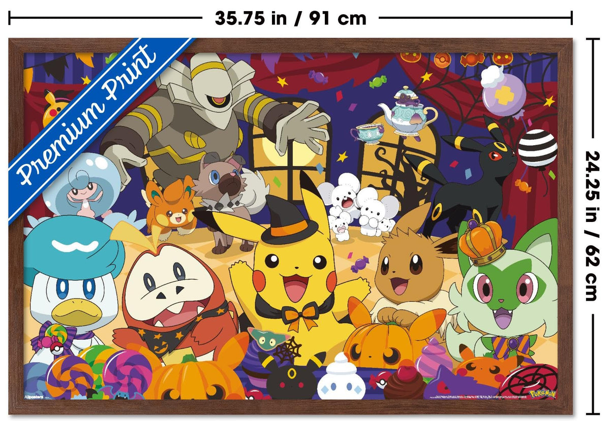 Pokémon: Halloween Party- Group Wall Poster, 34L" x 22.4W", Mahogany Framed Version