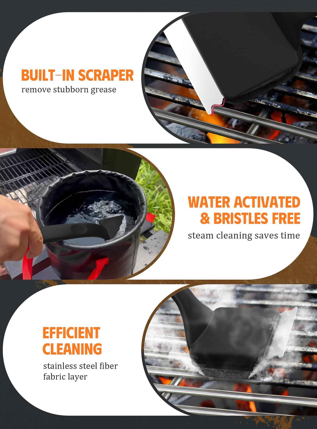 MEKER Grill Brush Bristle Free, Grill Cleaner Brush with 5 BBQ Replacement Head for Cast Iron, Stainless Steel Grates, Safe Grill Scraper Outdoor BBQ Grill, Black 🍁 All In One Marketplace Canada