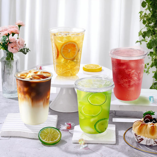 50 Pack 16oz Clear Plastic Cups with Sip Lids, Disposable Iced Coffee Cup with Strawless Lid for Party Wedding Catering Events, to Go Cups for Cold Drinks Smoothie Milkshake Lemonade Bubble 🍁 All In One Marketplace Canada