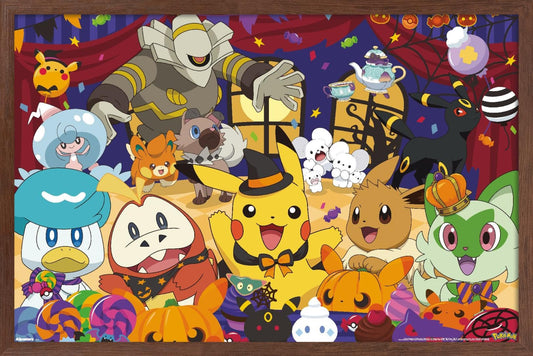 Pokémon: Halloween Party- Group Wall Poster, 22.4L" x 14.7W", Mahogany Framed Version