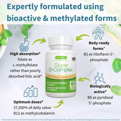 Igennus Super B-Complex - High Strength Methylated B Vitamins, Clean Label, 60 Tablets 🍁 All In One Marketplace Canada