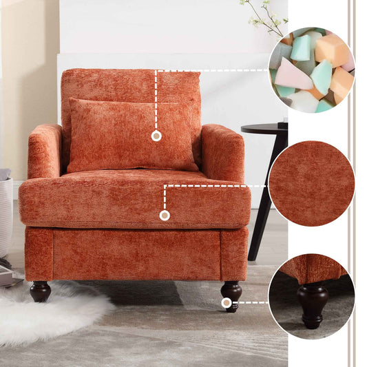 Orange Chenille Accent Armchair – Mid-Century Modern Tufted Club Chair with Solid Wood Frame (Deliver to United States Only)