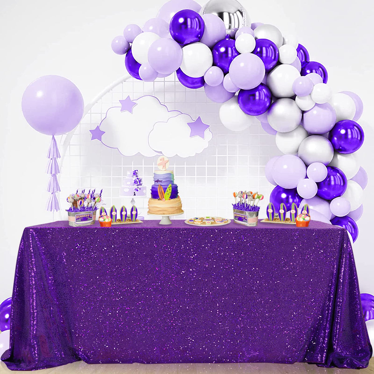 B-COOL Purple Sequin Tablecloth 60x102 Inch Sparkly Kitchen Cloth Glitter Table Drape Overlay for Wedding Halloween Birthday Party Decorations