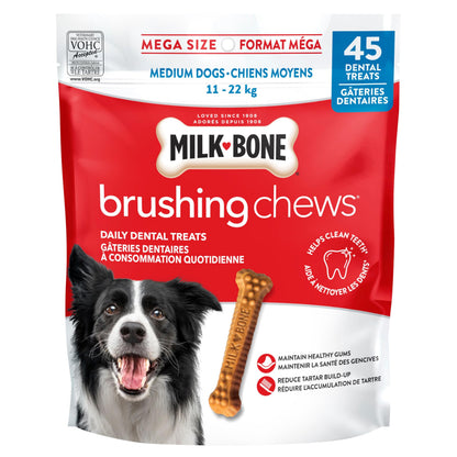 Milk-Bone Brushing Chews Dental Dog Treats, Chicken Flavour Dental Chew, Helps Clean Teeth and Reduce Bad Breath, For Medium Dogs, 45 Treats (Pack of 1) 🍁 All In One Marketplace Canada