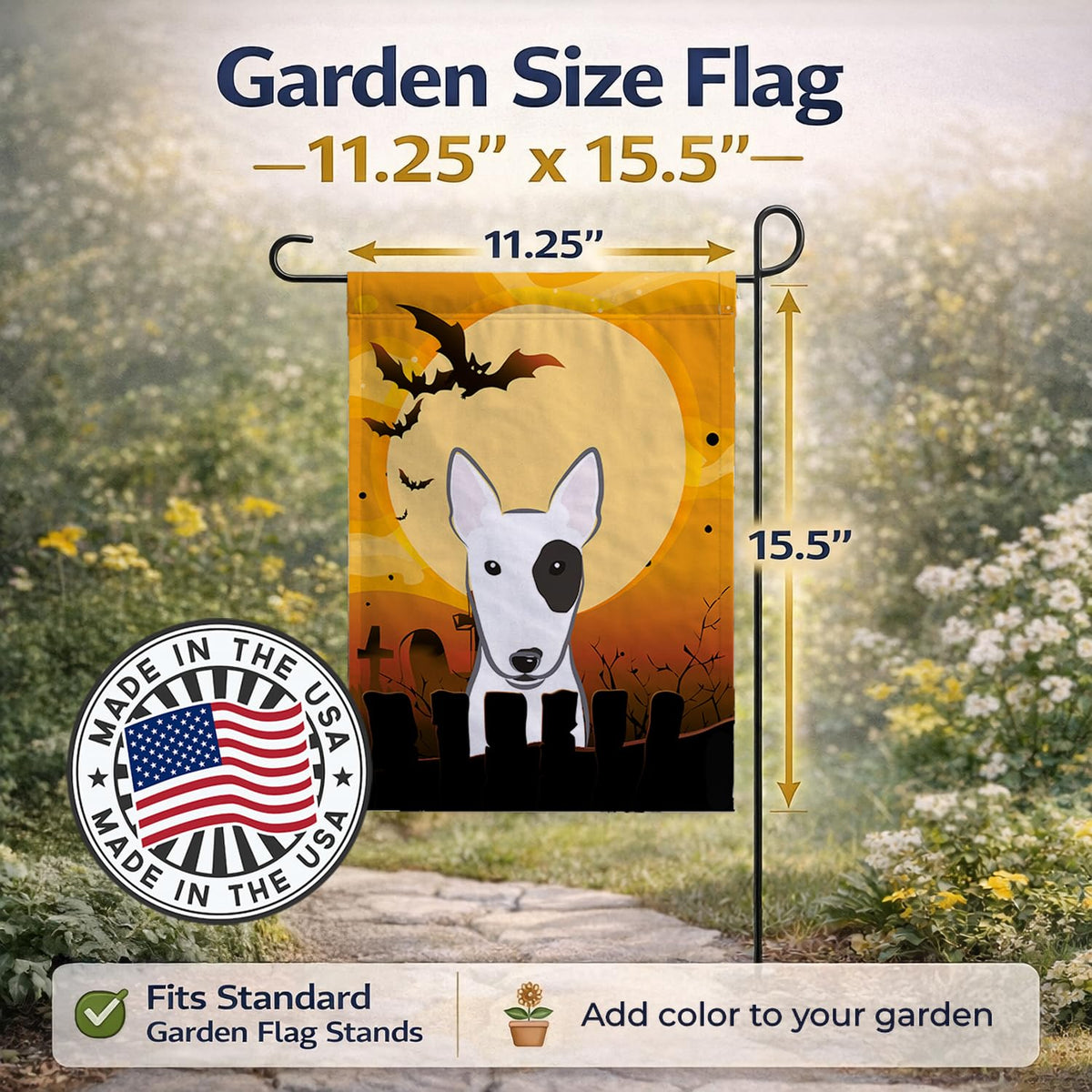Caroline's Treasures BB1767GF Halloween Bull Terrier Garden Size Flag, Small, Multicolor
