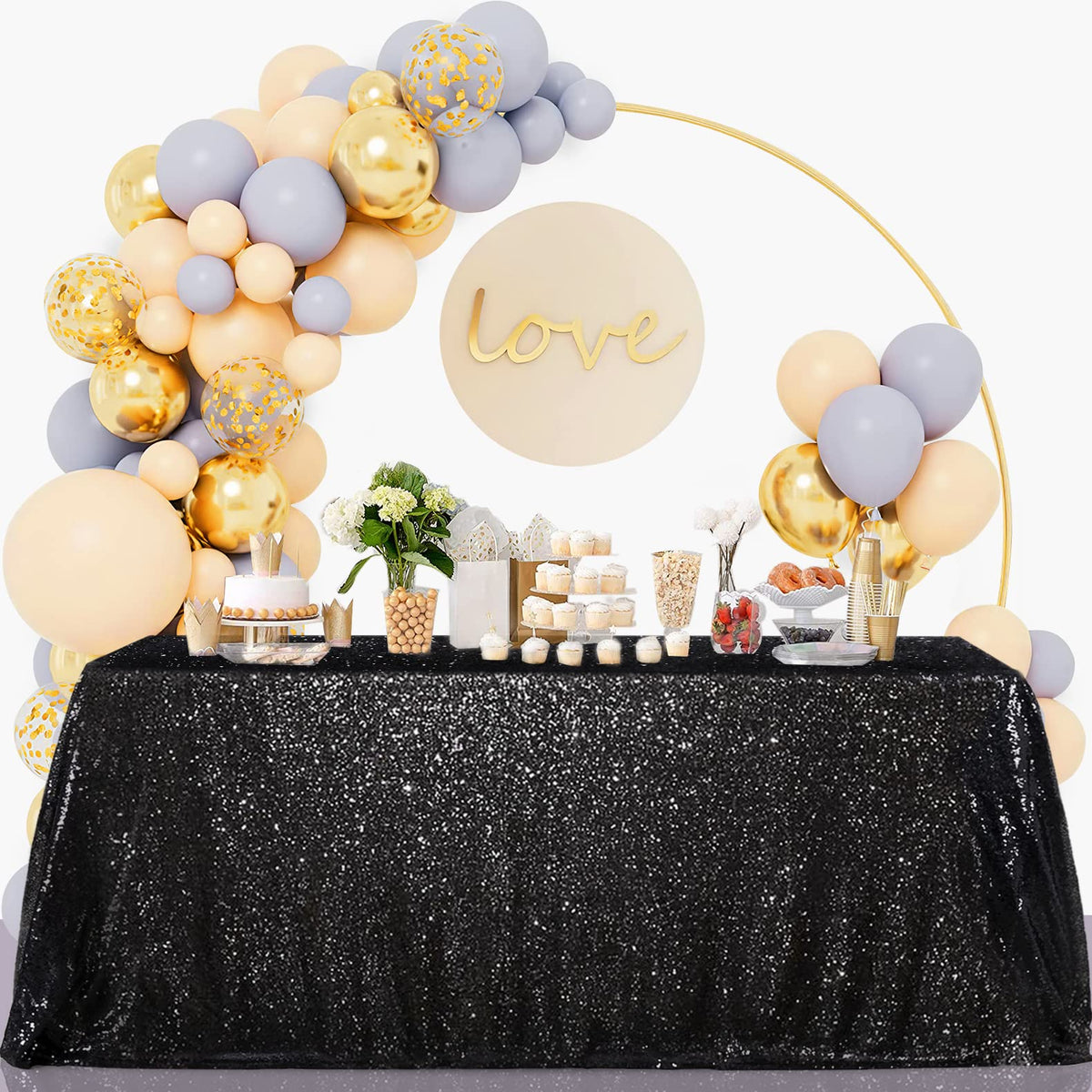 B-COOL Black Sequin Tablecloth Halloween Shimmer Tablecloth 50x80-inch Rectangular Table Overlays for Wedding Birthday Party Prom Table Decorations