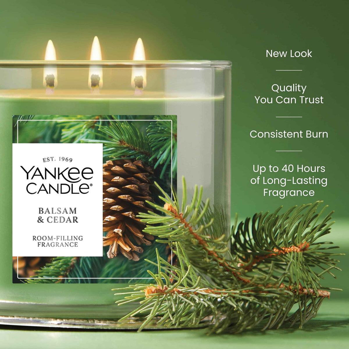 Yankee Candle 3 Wick Candle Jar, Scented Candle with up to 40 Hours of Burn Time, Premium Plant Wax Blend for Consistent Long Lasting Scent from First to Last Burn, Balsam & Cedar 🍁 All In One Marketplace Canada